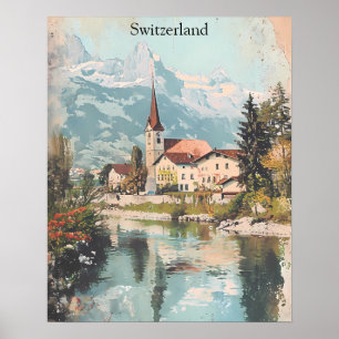 Poster Suisse vintage Paysage des Alpes suisses