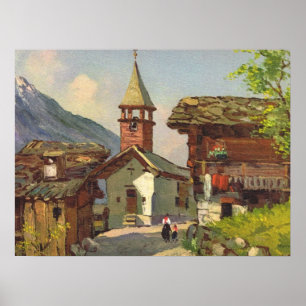 Poster Suisse vintage, un village du Valais