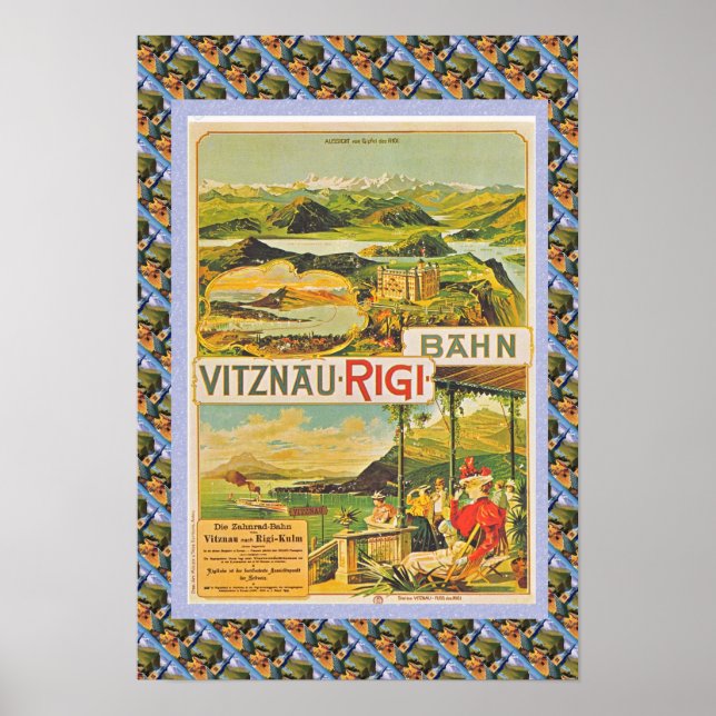 Poster suisse vintage Vitznau Rigi Bahn (Devant)