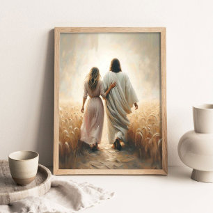 Poster Suivez-Le, Peinture Chrétienne, Jésus et Femme,