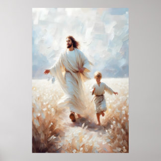 Poster Suivez-moi Jésus Jésus et Enfants Mur Chrétien