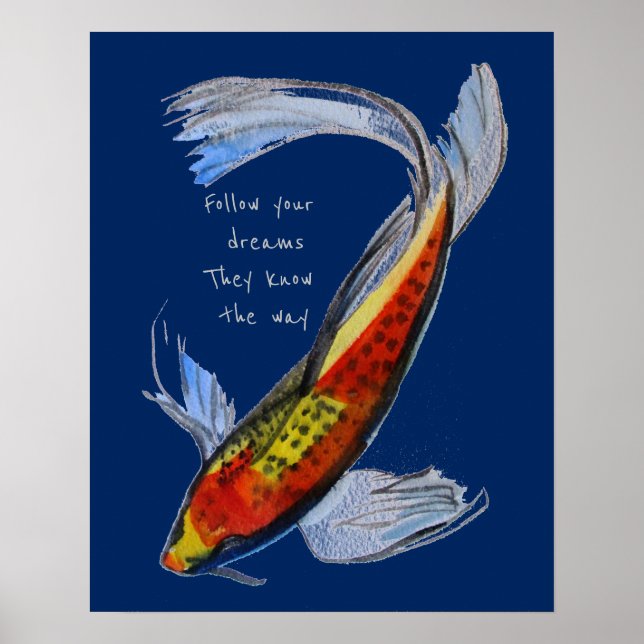 Poster Suivez vos rêves citation Orange Koi Japonais pois (Devant)