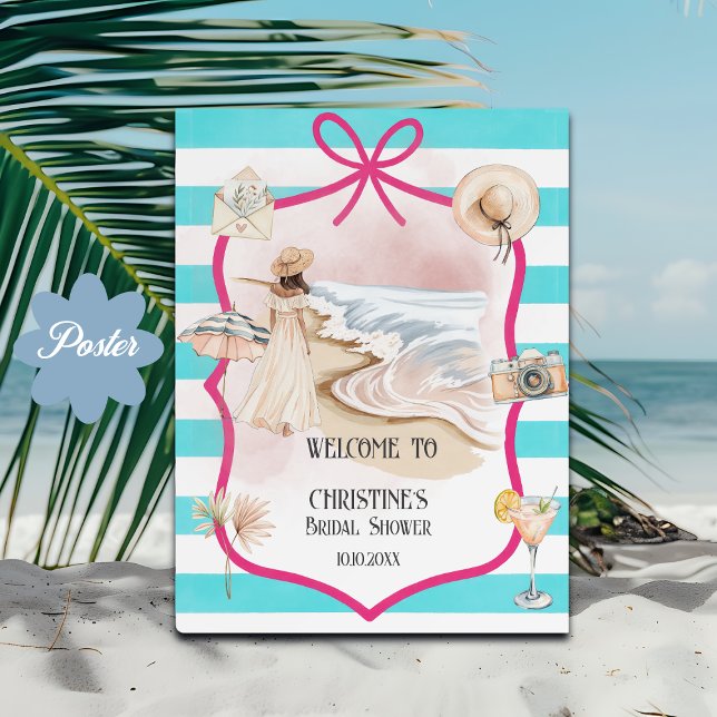 Poster Summer Chic Beach and Waves Bridal Shower Welcome (Créateur téléchargé)