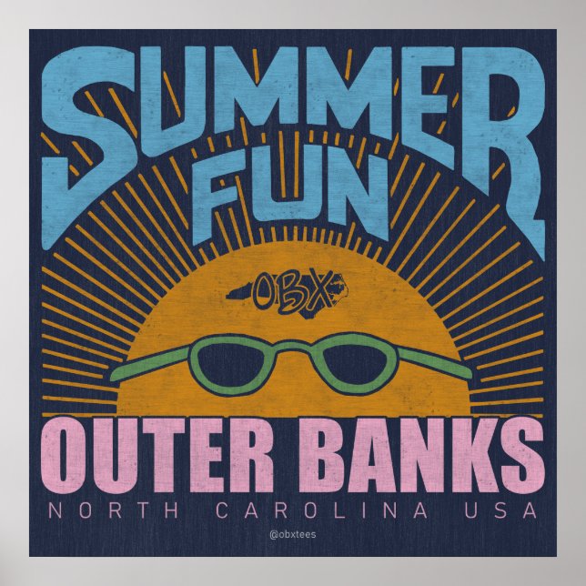 Poster Summer Fun OBX Bancs extérieurs Caroline du Nord V (Devant)