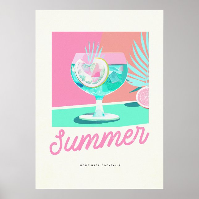 Poster Summer Home Cocktails Fabriqués Retro (Devant)