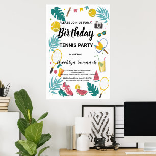 Poster Summer Splash Anniversaire Tennis Party