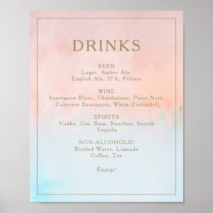 Poster Summer Sunset Watercolor drinks menu sign