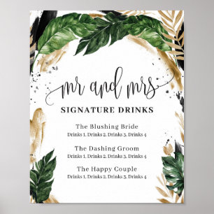 Poster Summer tropical leaves signature drinks sign