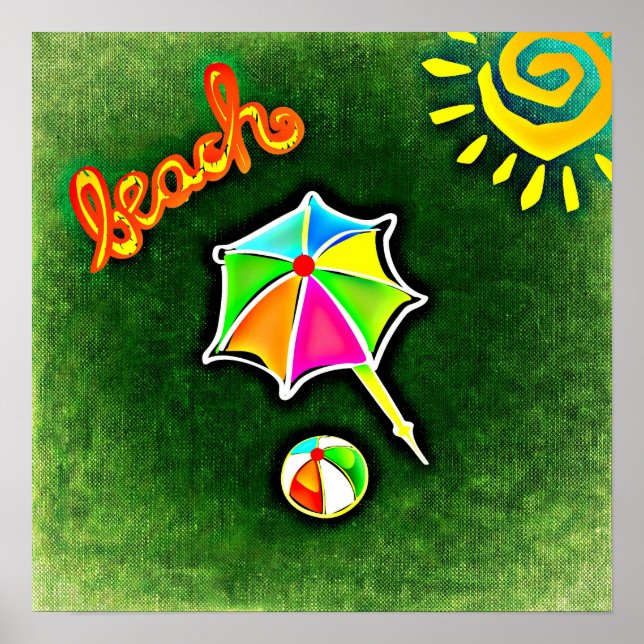 Poster Summer Vacances Plage Parapluie et Balle (Devant)