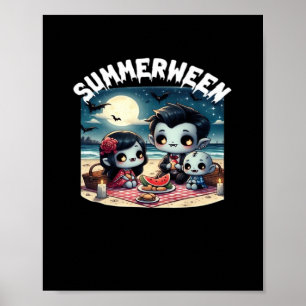 Poster Summerween avec une famille de vampires à la plage