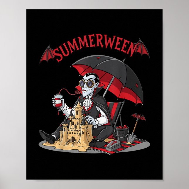 Poster Summerween Plage Vampire Dracula Sandcastle Gothiq (Devant)