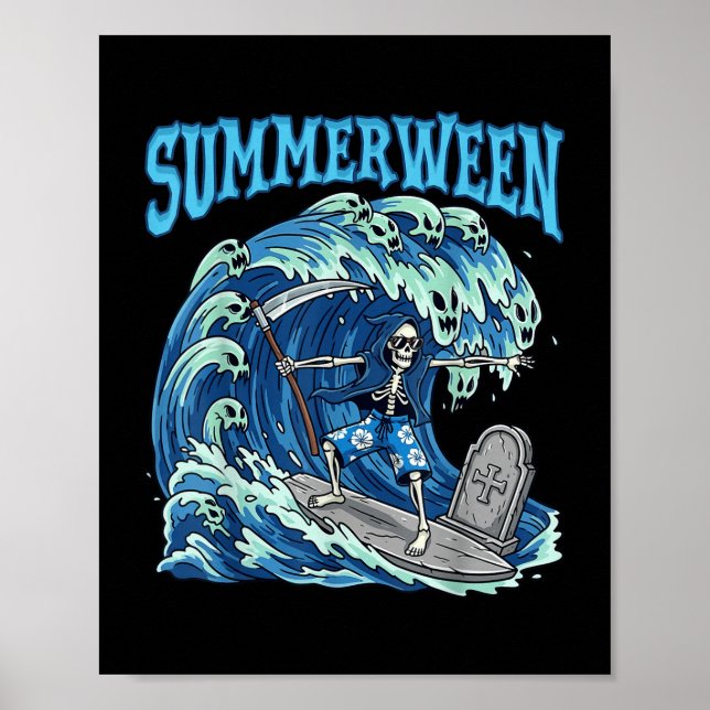 Poster Summerween Skeleton Surf Grim Reaper Plage Éffraya (Devant)