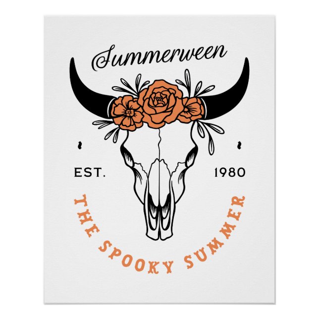 Poster Summerween spooky summer floral skull aesthetic (Devant)