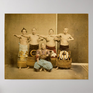 Poster Sumo Wrestlers Japon Antique Photographie 1877