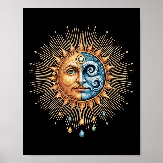 Poster Sun And Moon Celestial Boho Mystical Hipe 90s  (Devant)