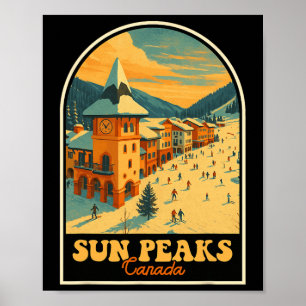 Poster Sun Peaks Canada Design Vintage Village de ski rét