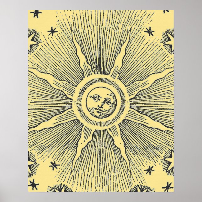 Poster Sun Stars Antique Nuit Ciel Médiéval Zodiac (Devant)
