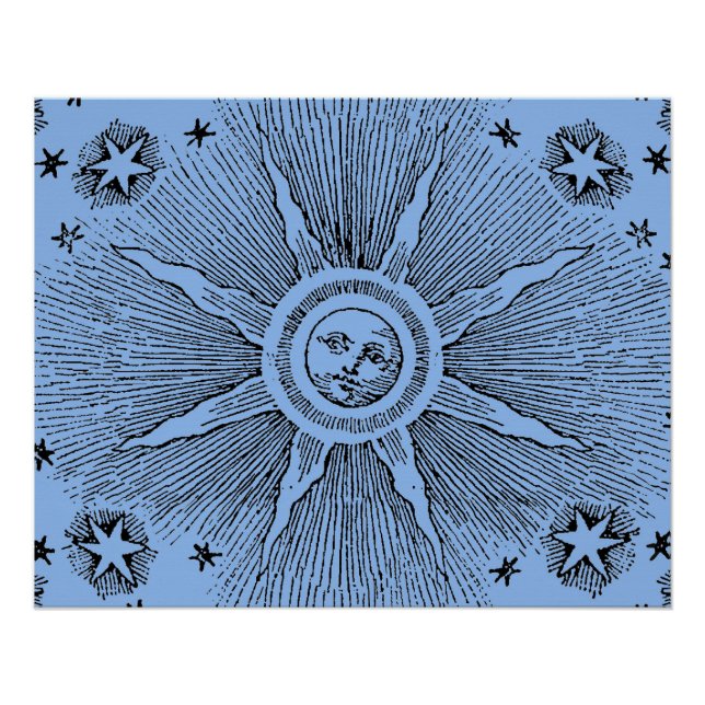 Poster Sun Stars Antique Nuit Ciel Médiéval Zodiac (Devant)
