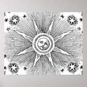 Poster Sun Stars Antique Nuit Ciel Médiéval Zodiac