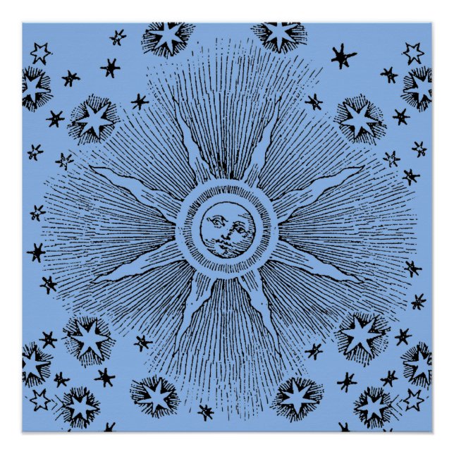 Poster Sun Stars Antique Nuit Ciel Médiéval Zodiac (Devant)