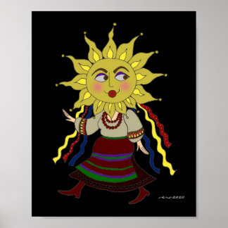 Poster Sun Woman Ukrainian Folk Art