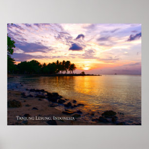 Poster Sunbeam Sunset Sky Beach Twilight Travel Silhoutte