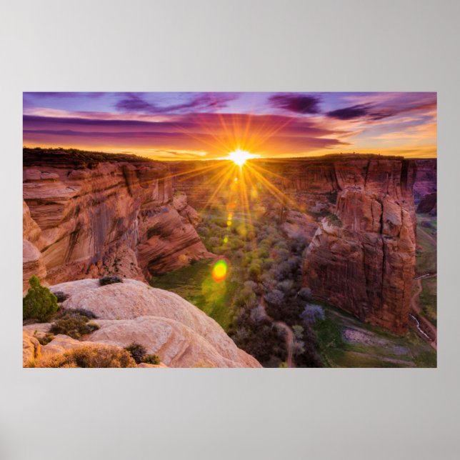 Poster Sunburst à Canyon de Chelly, AZ (Devant)