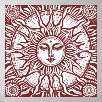 Poster Sunburst décoratif céleste Vintage rétro