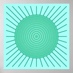 Poster Sunburst géométrique moderne - Aqua et Seafoam Gre