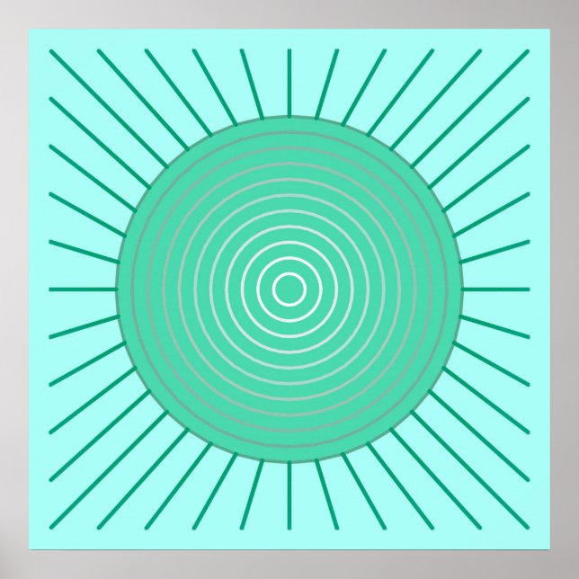 Poster Sunburst géométrique moderne - Aqua et Seafoam Gre (Devant)