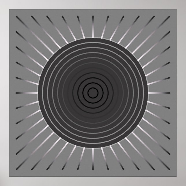 Poster Sunburst géométrique moderne - Hématite foncé gris (Devant)