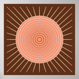 Poster Sunburst géométrique moderne - Pêche et Brown