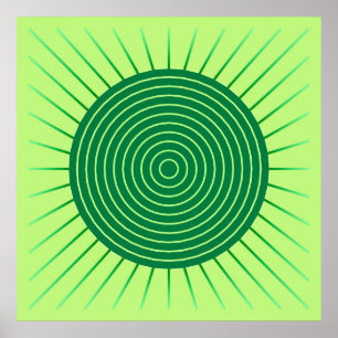 Poster Sunburst géométrique moderne - Vert émeraude et ch