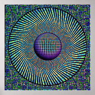 Poster Sunburst Op Art Purple