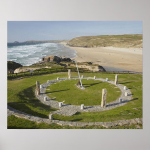 Poster Sundial et Perran Beach, Perranporth, Cornwall,