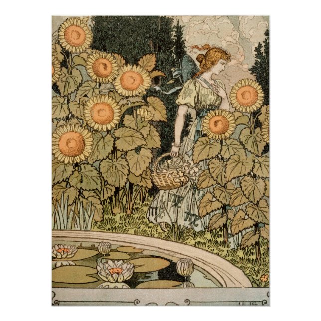 Poster Sunflower Art Nouveau Jardin Grasset Femme (Devant)
