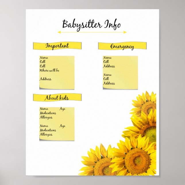 Poster Sunflower Babysitter Info (Devant)