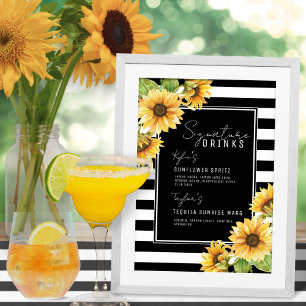 Poster Sunflower Black Stripe Signature Boissons Mariage