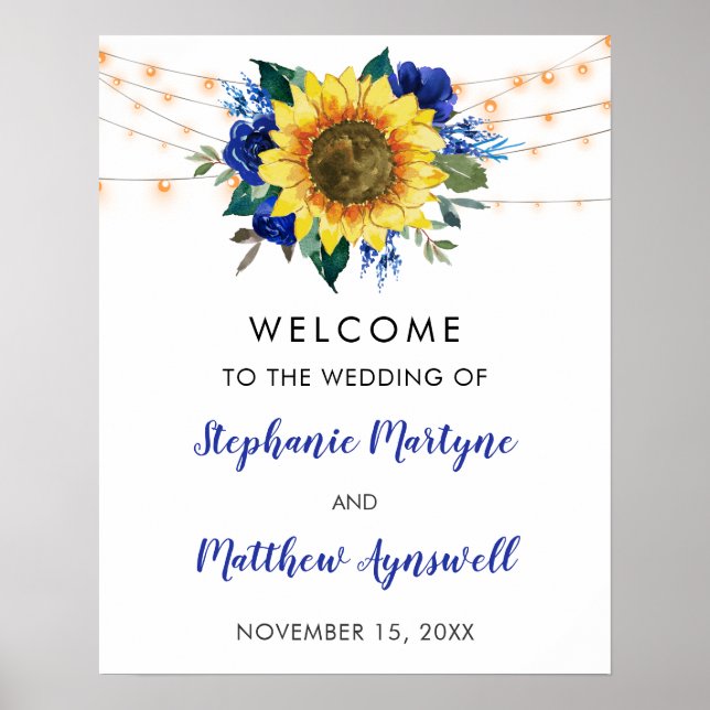 Poster Sunflower Blue Floral String Mariage (Devant)