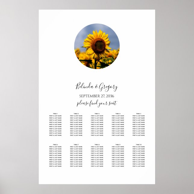 Poster Sunflower Blue Sky Rustic Mariage Carte de siège (Devant)