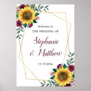 Poster Sunflower Bourgogne Rose Mariage géométrique Bienv