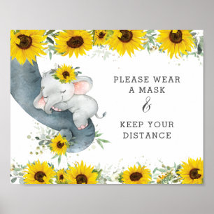 Poster Sunflower Cute Elephant Porter Un Masque Garder Di
