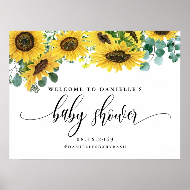 Poster Sunflower et Baby shower Eucalyptus Bienvenue (Devant)