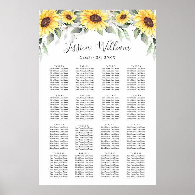Poster Sunflower Eucalyptus 16 Tables CADRE (Devant)