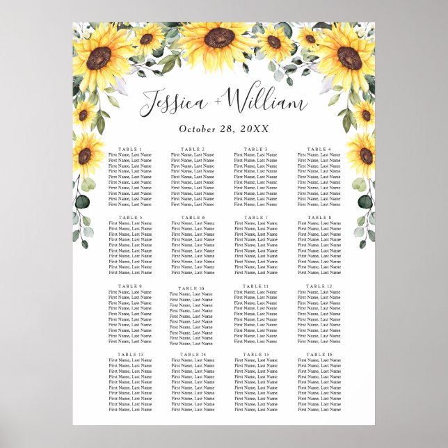 Poster Sunflower Eucalyptus 16 Tables CADRE (Devant)