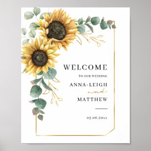 Poster Sunflower Eucalyptus Mariage de bienvenue géométri