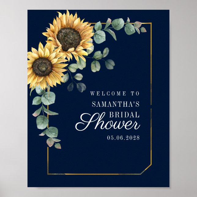 Poster Sunflower Eucalyptus Script Fête des mariées Bienv (Devant)