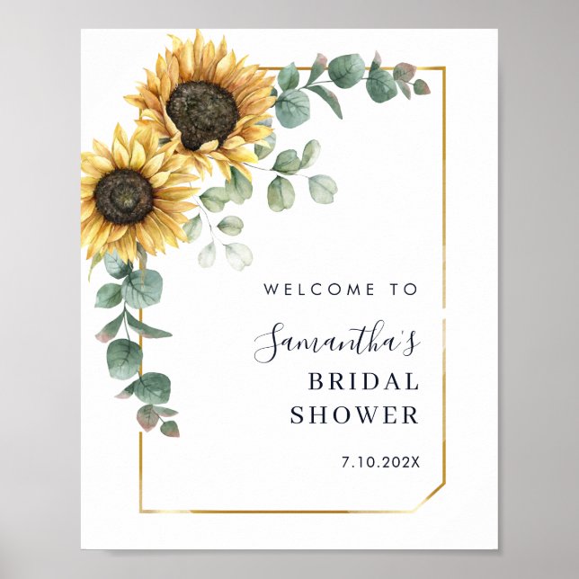Poster Sunflower Floral Script Bridal Shower Welcome (Devant)