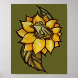 Poster Sunflower Frog Floral Froggy Flower               