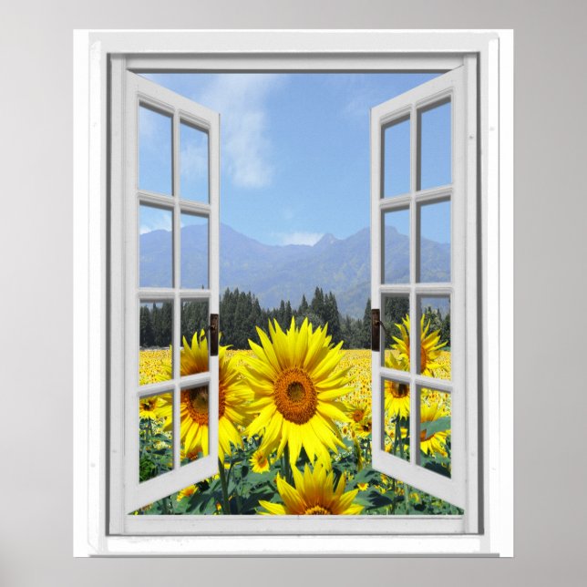 Poster Sunflower Garden Faux Vue de fenêtre artificielle (Devant)